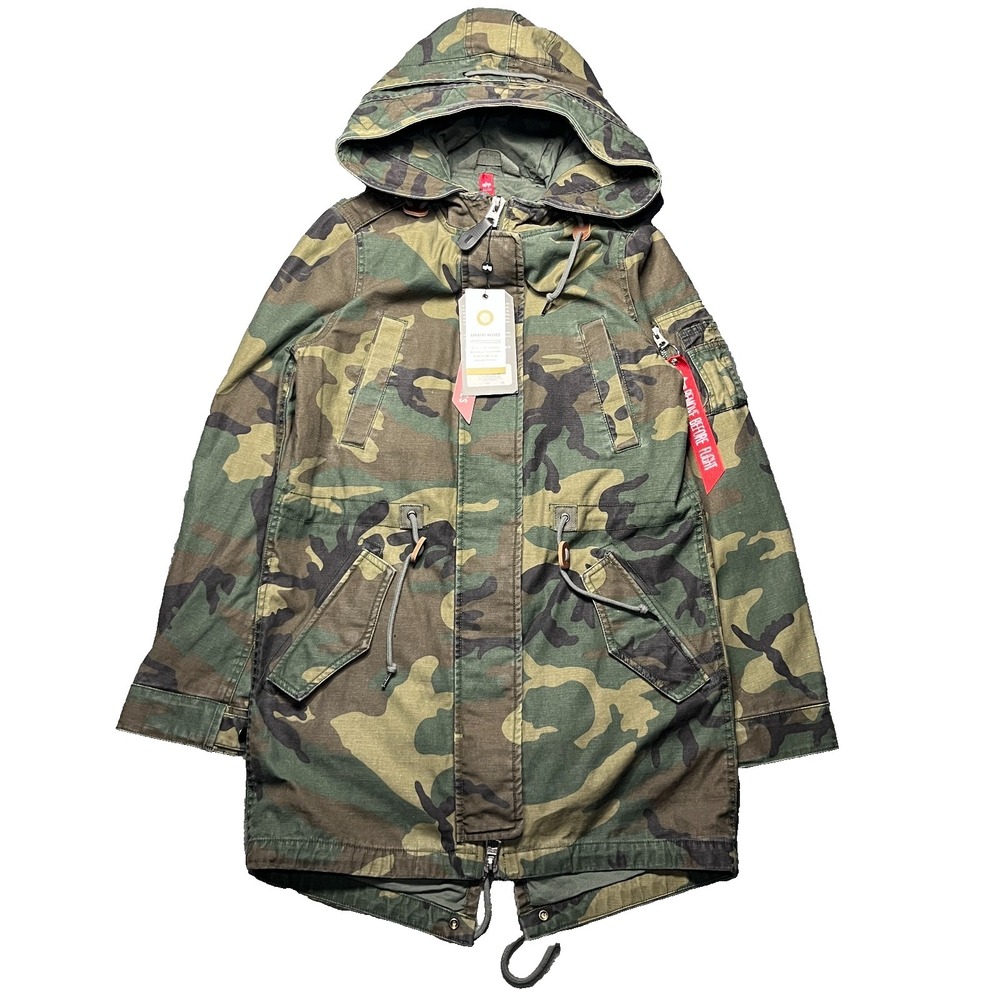 NWT Alpha Industries M-65 Fishtail Parka Jacket Army Coat Men's XS Woodland Camo